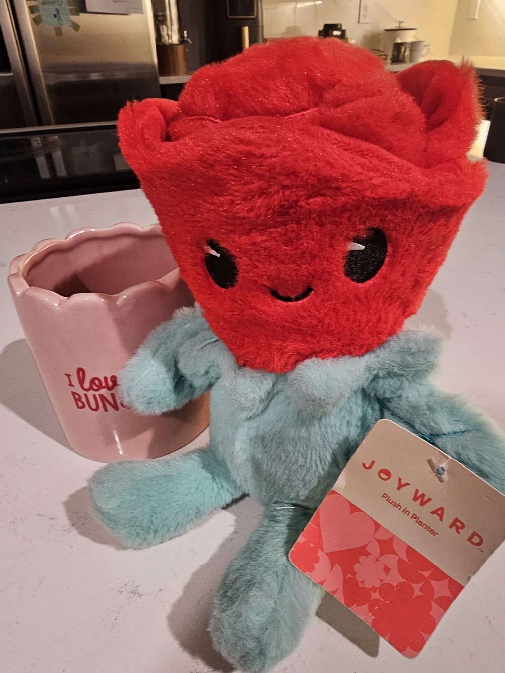 Plush Rose Toy in Red & Teal - Cute Desk Plant Plush